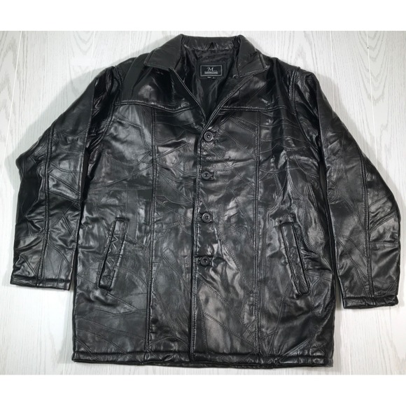 Vintage Leather Jacket Mens Large Black M Collection Button Up Pockets Lined Y2K - Picture 1 of 9